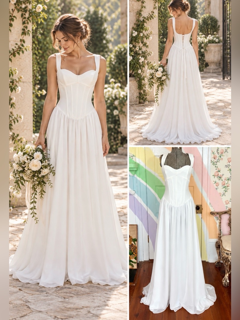 💥NWT Elliatt Emi Corset Drop-Waist Sheer Maxi Dress Soft White Sz M🧡